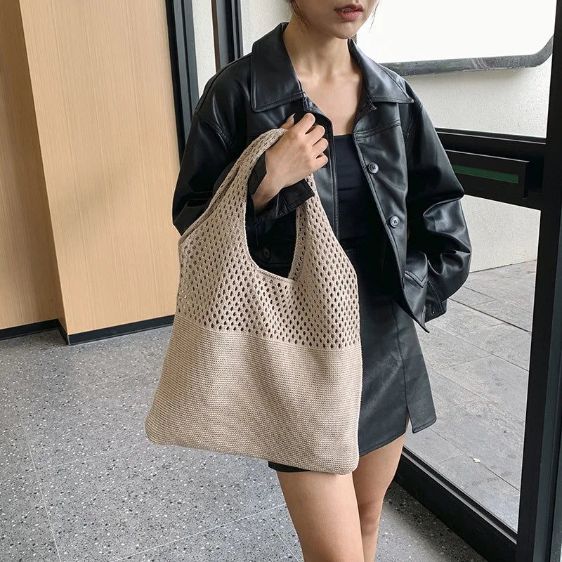 Large Capacity Shoulder Bags Fashion Women Hollow Woven Crochet Bag Knitting Handbags Eco Female Shopping Tote