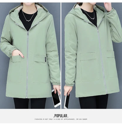 2023 Autumn Winter New Thick Warm Lamb Wool Cotton-padded Coat Women's Mid-length All-fit Loose Hooded Female Blouse