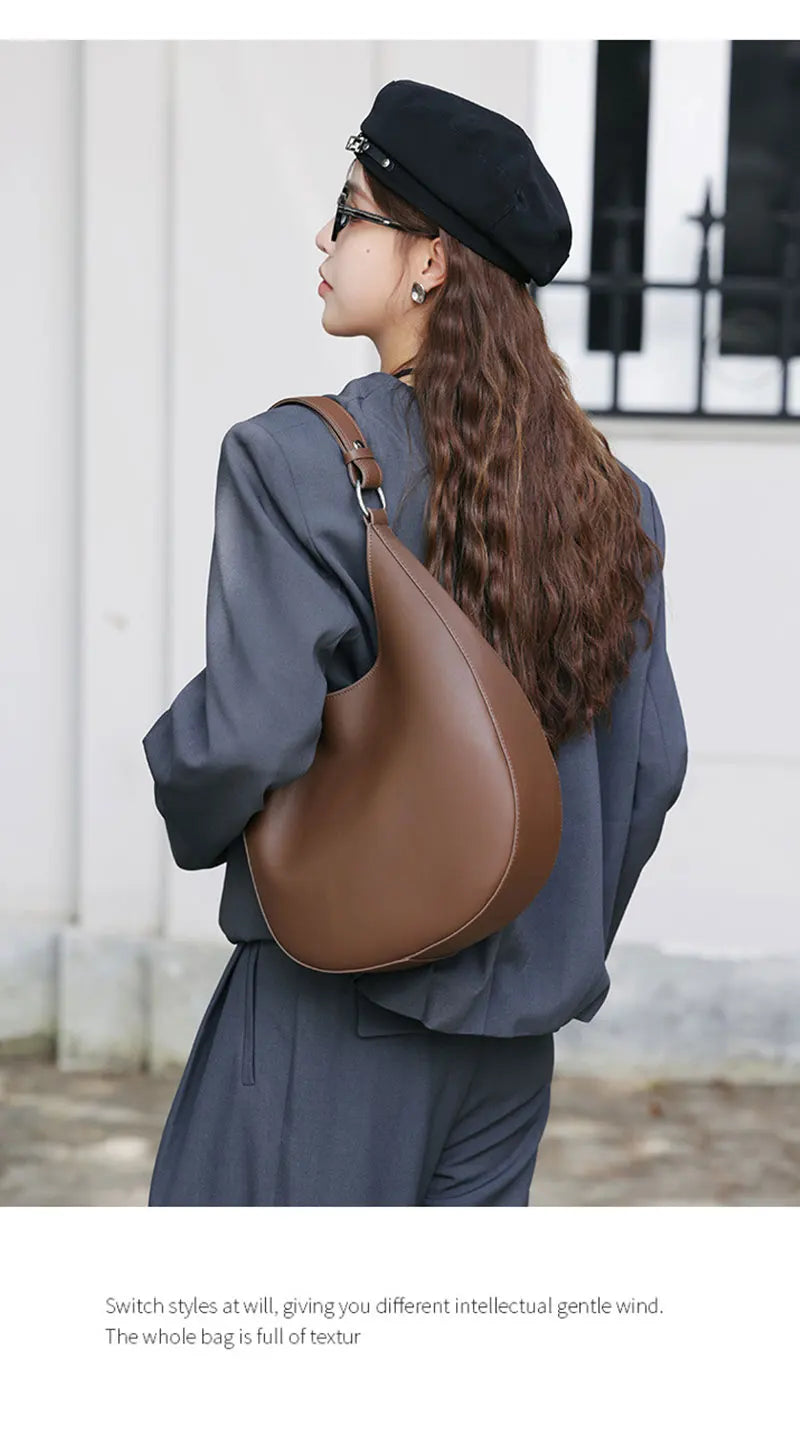 Genuine Leather Women Tote Bags Fashion Luxury Designer Women's Shoulder Bag Quality Cowhide Large Capacity Half Moon Handbags
