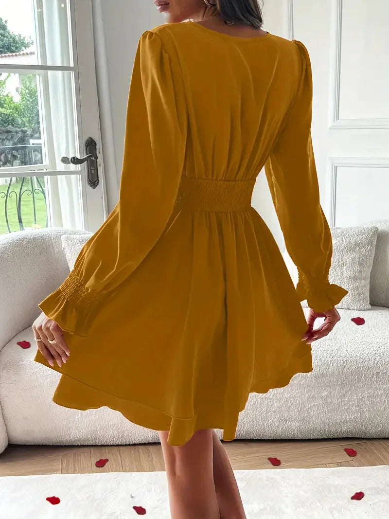 Dresses 2025 Woman Clothing V Neck Lantern Sleeve Wrap Mini Dress Ruched High Waist Elegant For Autumn Party Dress Vestidos