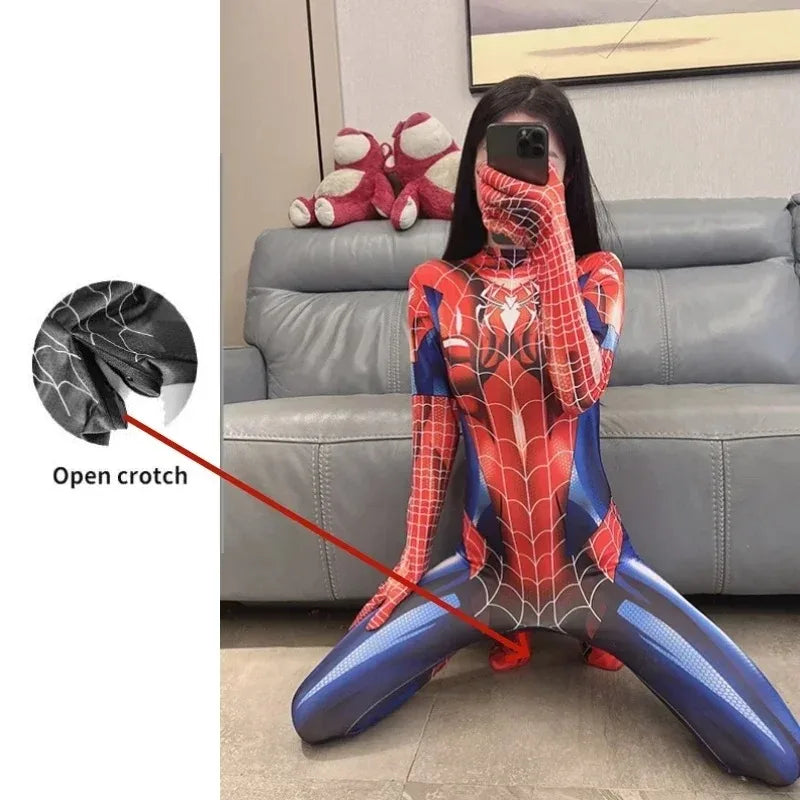 MJ Spider Woman Superhero Cosplay Costume Miles Morales Spiderwoman Spidey Superhero Halloween Bodysuit Zentai Suit Jumpsuit