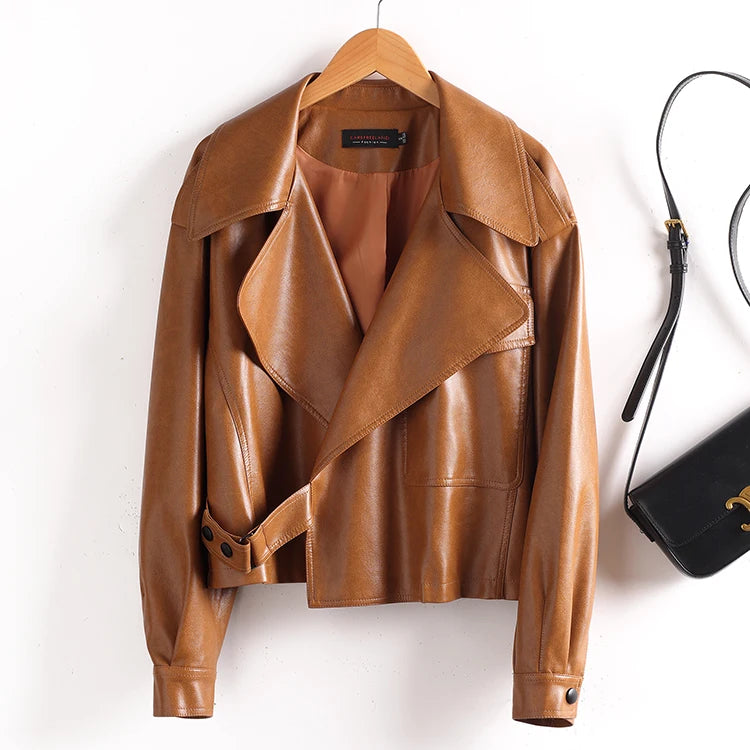 Ning Genuine Leather Jacket Women's Short Style 2026 New Autumn Loose Casual Motorcycle Fashion Sheepskin Coat