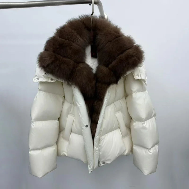Winter new women's large furCollar thickened warm white gooseDown coat y2k high-quality fashionable detachable sleeveDown jacket