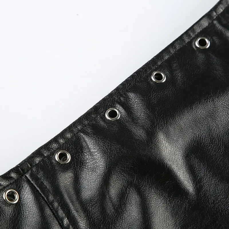 Punk Rock Leather Mini Skirt Women Y2K Studded Low Waist Bodycon Pencil Skirt Edgy Biker Chic Vintage American Retro Hot Sale