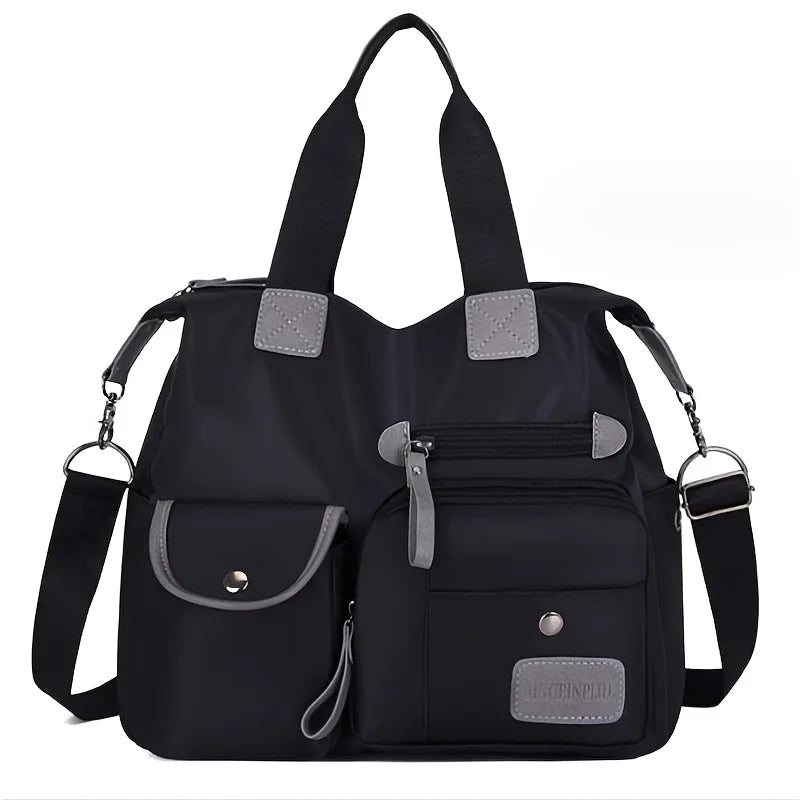 Women Tote Bag With Multi Pockets, Large Capacity Shoulder Bag, Lightweight Nylon Crossbody Bag For Travel
