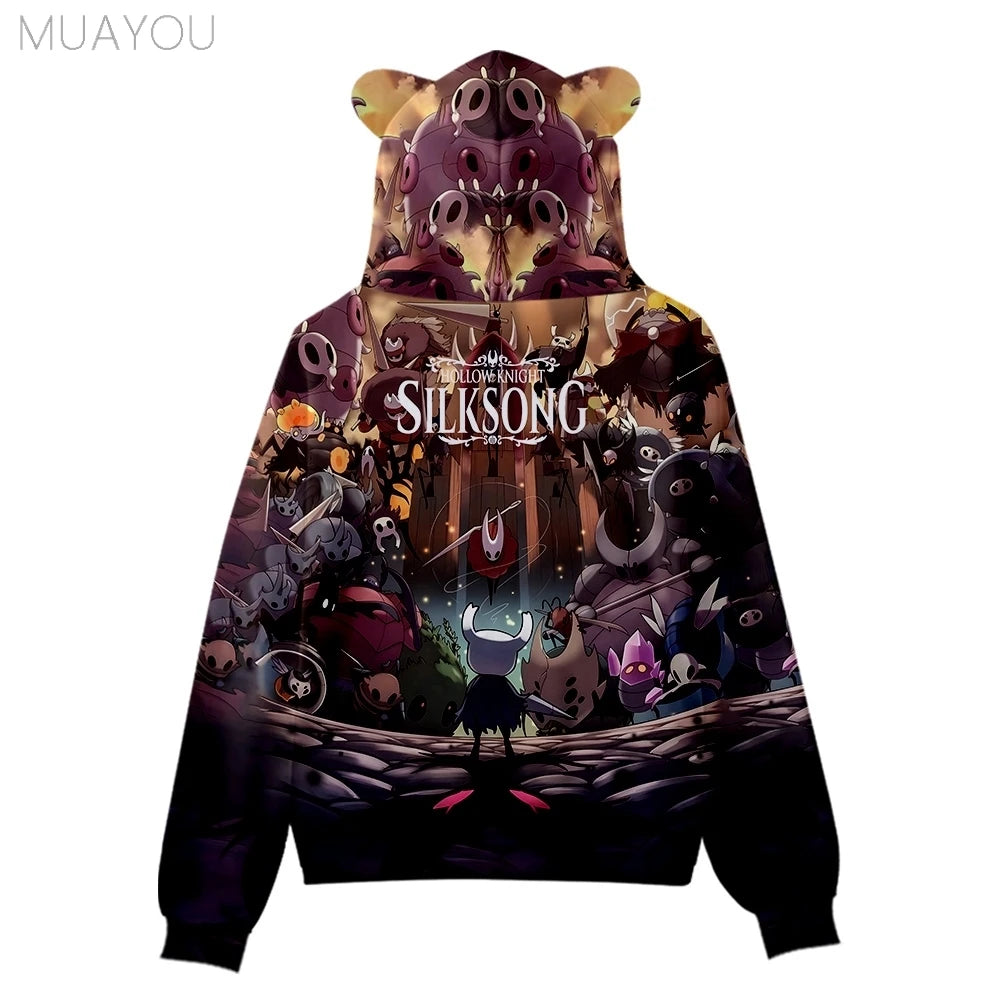 Hollow Knight Silksong kids hoodies Sweatshirts 3D Printed Cat's Ears Anime Casual Pullovers Men Women hoodie