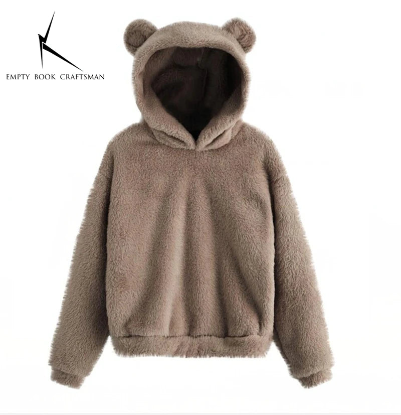 Fall Winter Women's Hoodies Winter Women Long Sleeve Rabbit Ear Hood Sweatshirt Cute Plush Warm Casual Cute Hoodie Tops 2026