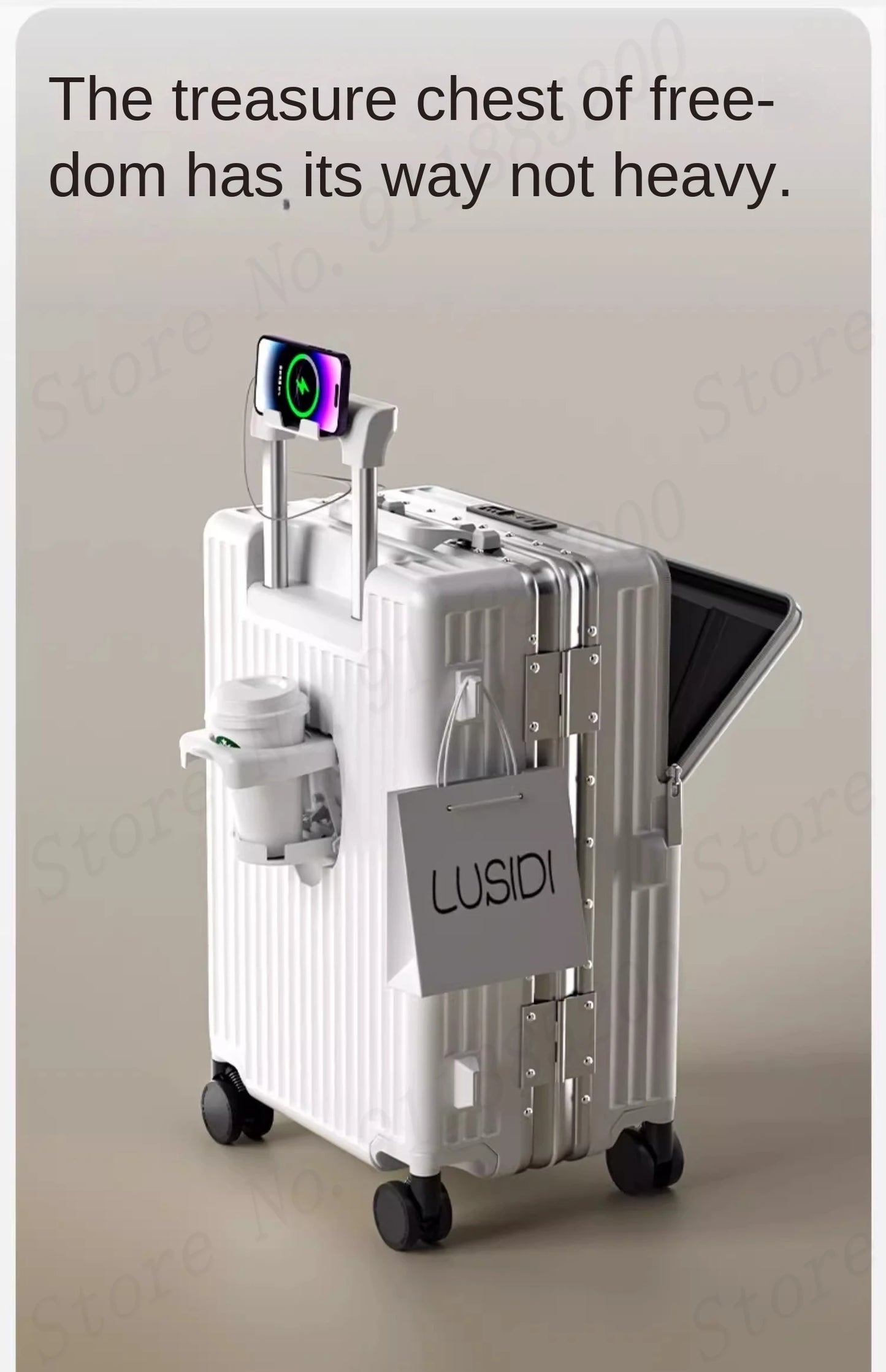 Front-opening Luggage with 24-inch Multi-functional Cup Holder Portable 20-inch Carry-on Suitcase 26-inch Large Capacity