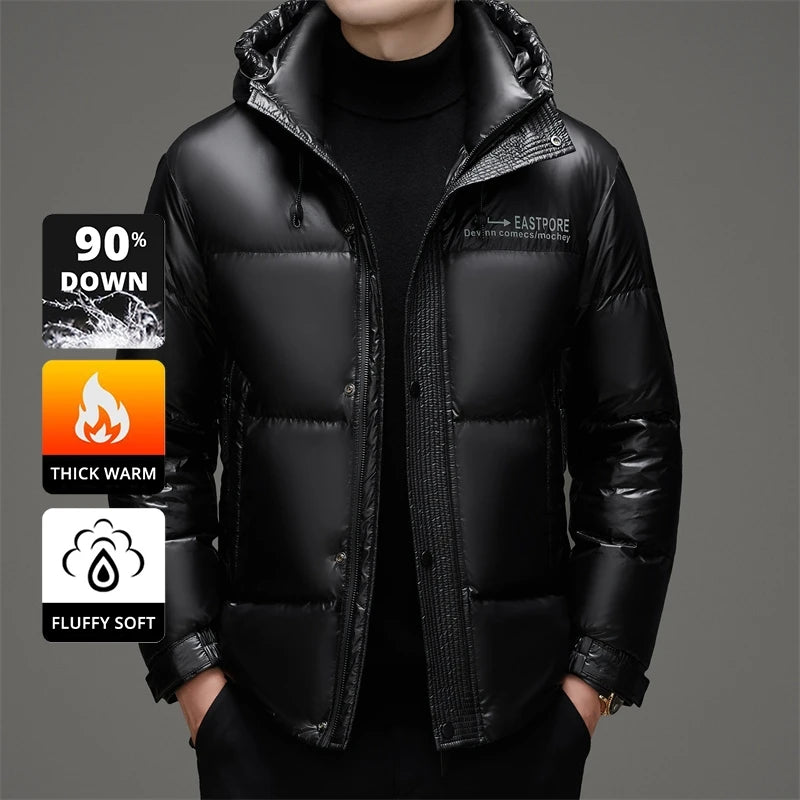 High End Thick Brand Casual Fashion Shiny Men Down Jacket Winter Warm Hooded Designer Parkas Windbreaker Puffer Feather Coats