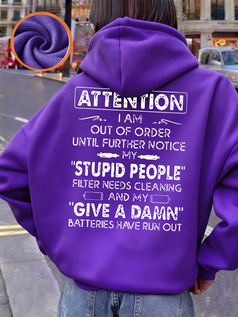 Attention Funny Phrases Prints Hoodies Women Winter Fleece Warm Pullover Loose Pocket Sweatshirt Casual Sporty Woman Clothes