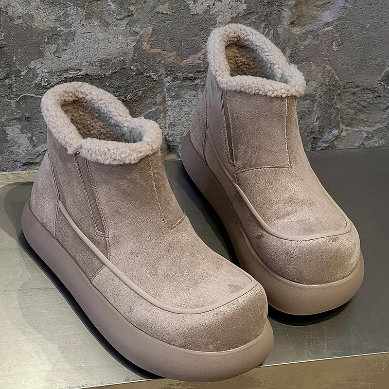 European  American High-end New Frosted Big Toe Thick Soled Snow Boots Youth Warm Plush Boots Retro Casual Lazy Boots
