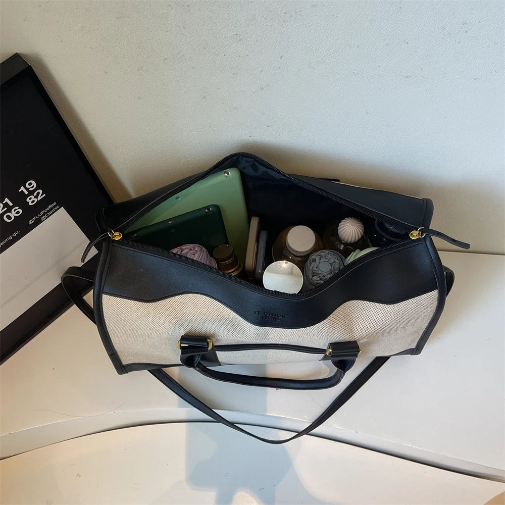 Oversized Travelling Handbags For Women Cotton Fabric Large Capacity Airplane Luggage Bag Simple Fashion Shoulder Crossbody Bags