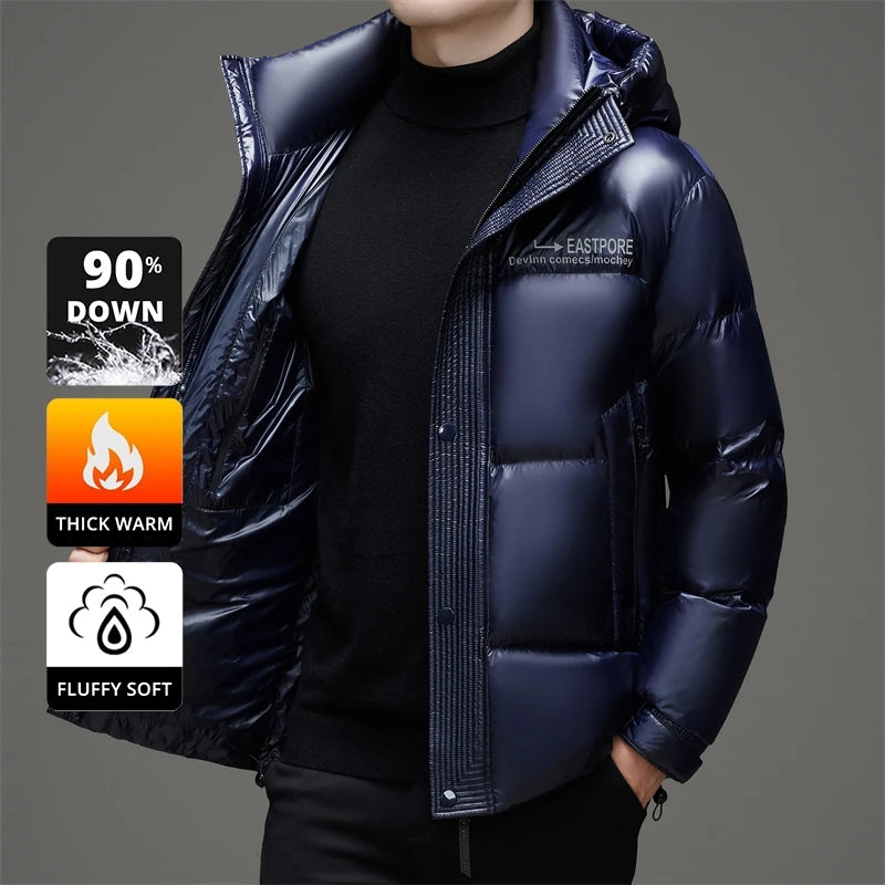 High End Thick Brand Casual Fashion Shiny Men Down Jacket Winter Warm Hooded Designer Parkas Windbreaker Puffer Feather Coats