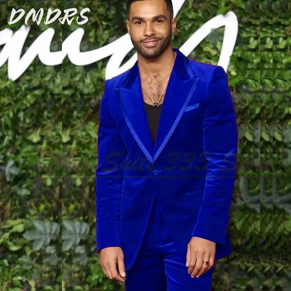 Elegant V-neck Velvet Single button Men Suits High Quality Fashion 2 PCS Jacket Pants Classic Groom 2026 Wedding Slim Fit Outfit