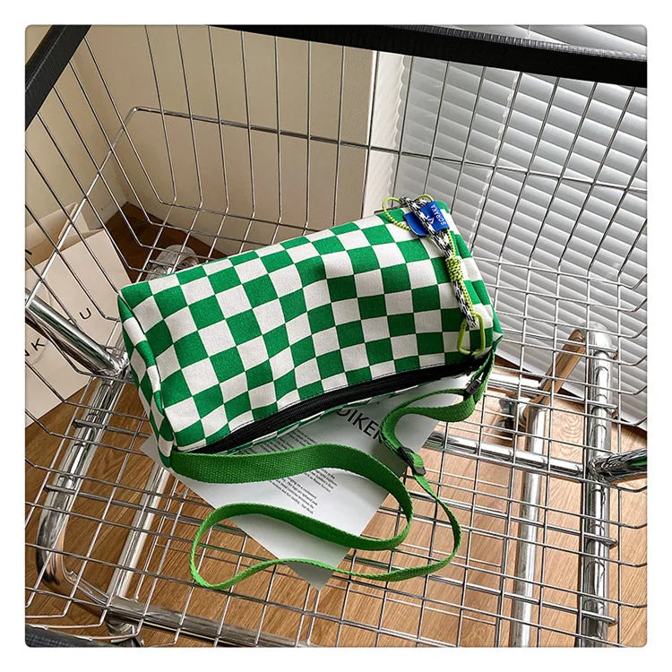 Plaid Shoulder Bag for Women Handbag CrossBorder Canvas Leisure  Fashion Bag Ladies Embroidered Han Female Pocket Purse