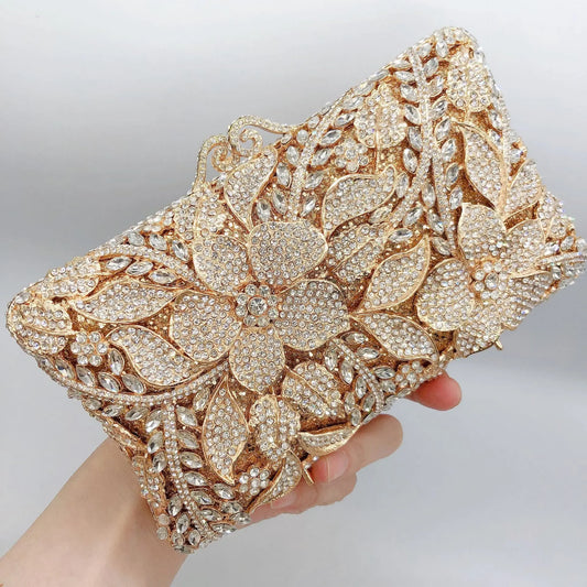 XIYUAN Evening Bags Gold/Silver Chain Shoulder Bags for Women Handbags Stones Day Clutches Diamonds Metal Ladies Clutch Handbags