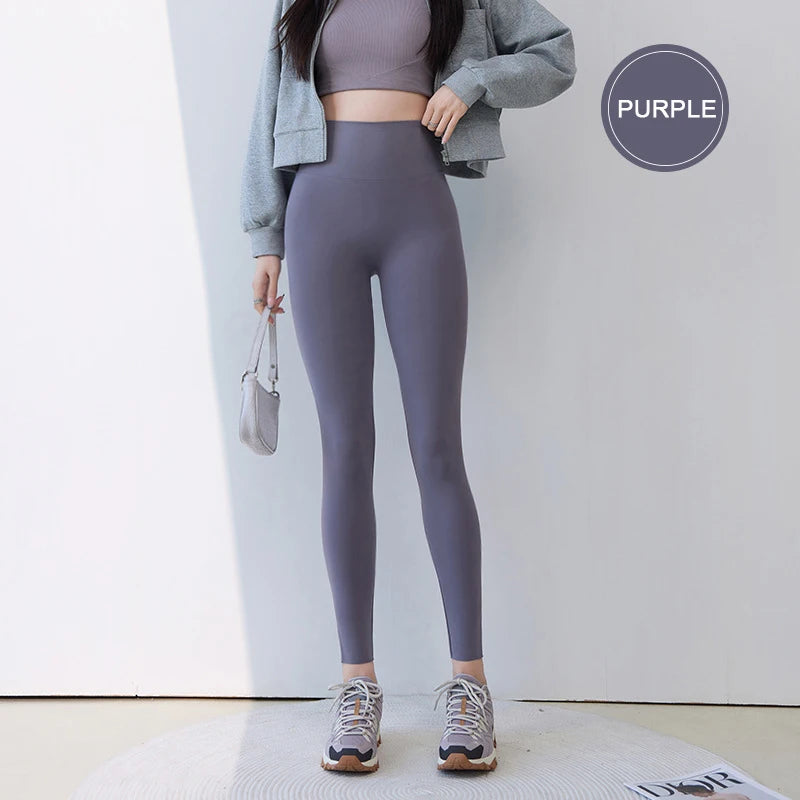 BIVIGAOS Spring Summer Back Pocket Nude Feel Sharkskin Leggings Women Fish Bone High Waist Push Up Sport Fitness Running Legging