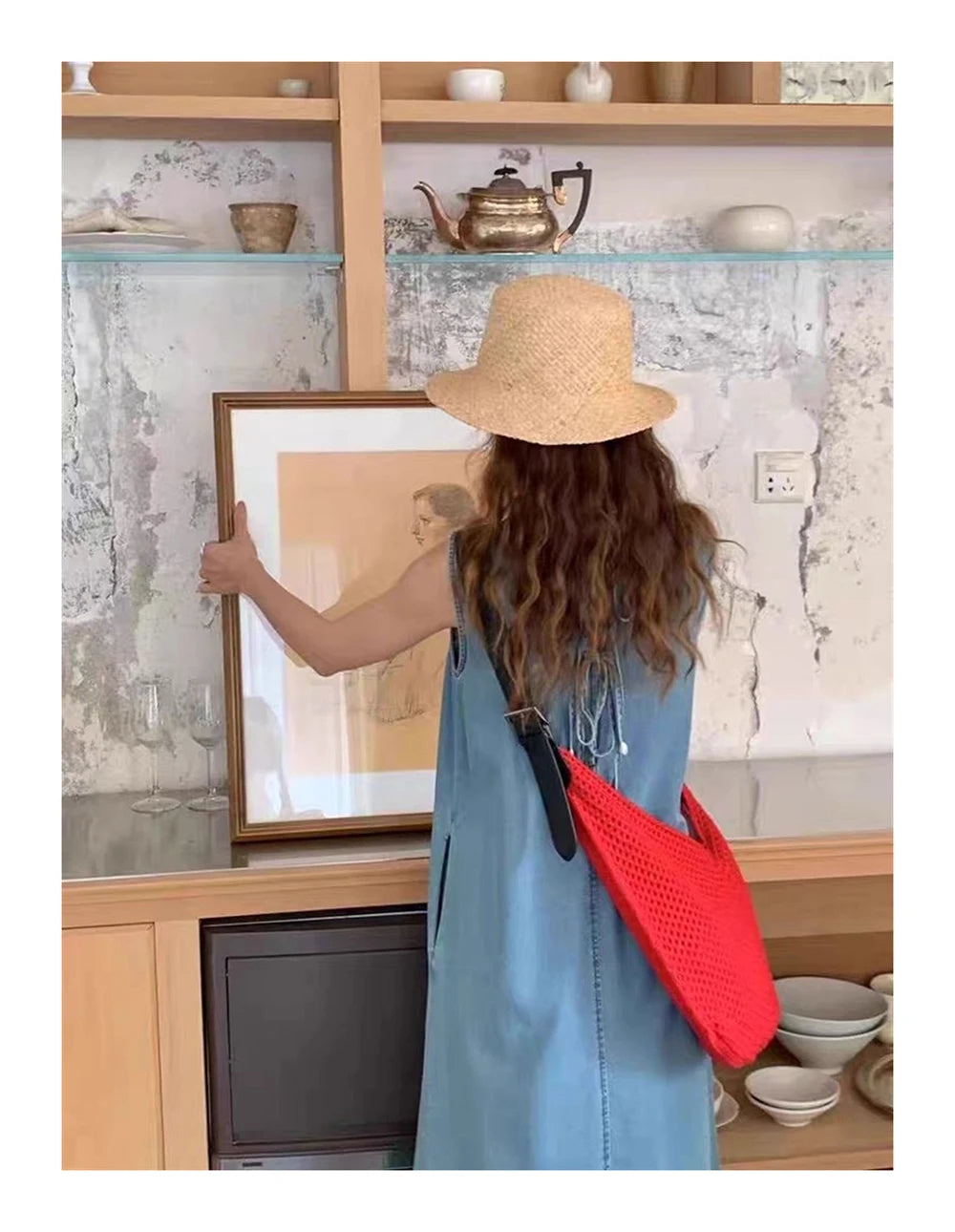 Lattice Large Capacity Woven Bag 2025 Spring Summer New Women's Beach Vacation Single Shoulder Simple Versatile Casual Tote Bags