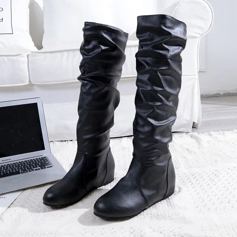 Flat Shoes Spring Autumn Women High Boots Long Western Cowboy Boots Women Footwear Large size 35-43 2024 Mid-Calf Boots Women