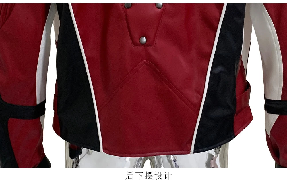 Nerazzurri Autumn Winter Short Color Block Pu Leather Racer Jacket Men Shoulder Pads Rivet Zipper Luxury Designer Clothes 2025