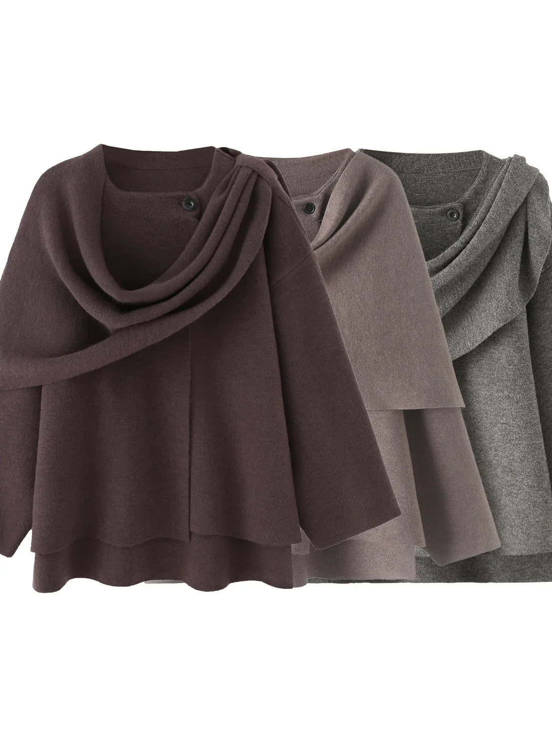 Faionable Asymmetric Scarf Collar ort Knitted Top Coat Women's Design Sense 275600 275607 Commute Sle Loose Fit Long ...