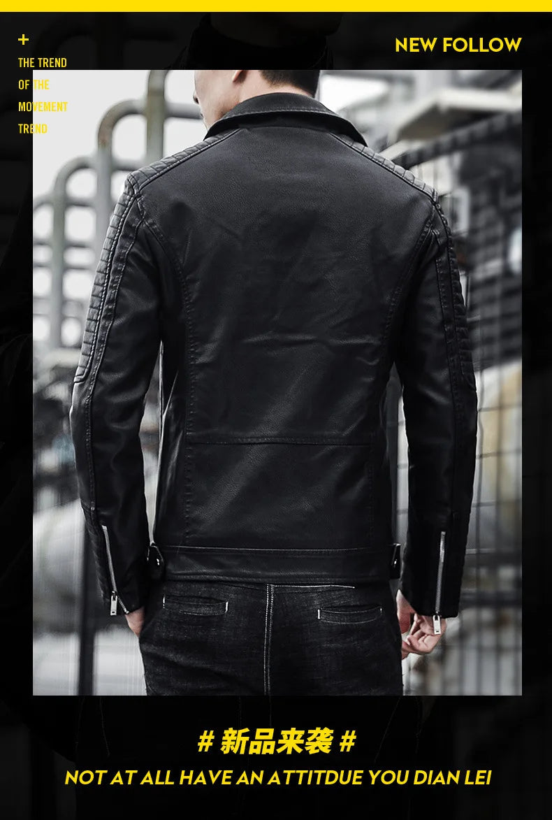 Male Slim Fit Pu Leather Coats Mens Motorcycle Jackets Black Outwear Leather Coats Man High Quality Business Leather Jacket