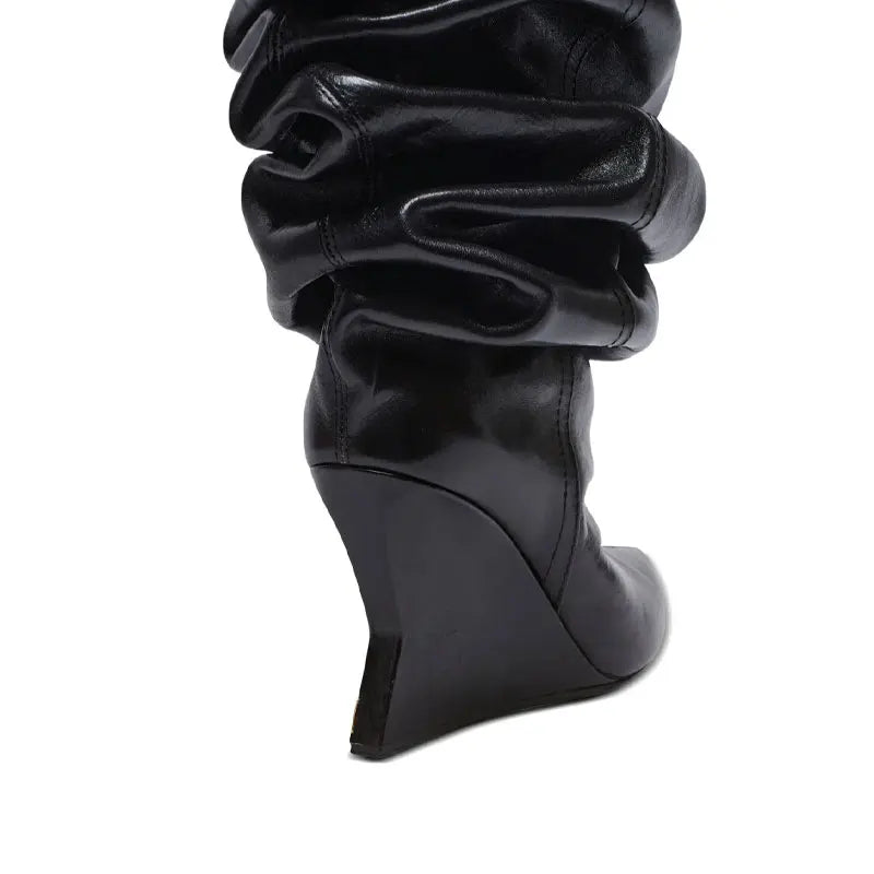 Women's Fashion Pointed Thick Soled Pleated Short Boots, Autumn and Winter Thick Heeled Long Boots, Sexy Runway Women's Boots
