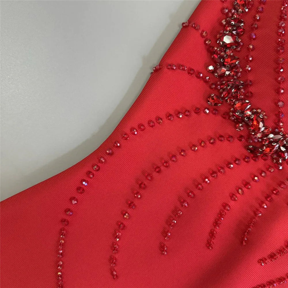Women Sexy Beading Spaghetti Strap Bandage Dress Bodycon Clothes Club Party Celebrity Elegant Dresses