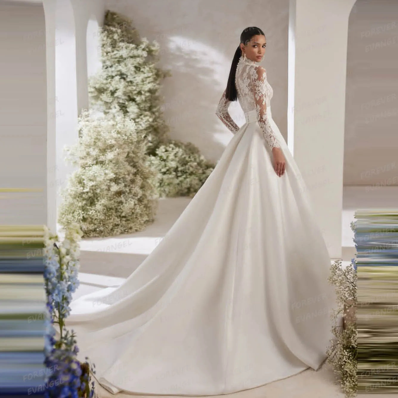 Classic Boho A Line Wedding Dresses Woman's Long Sleeve Appliques Satin Formal Bride Gowns Vestidos De Novia Bohemia Customized