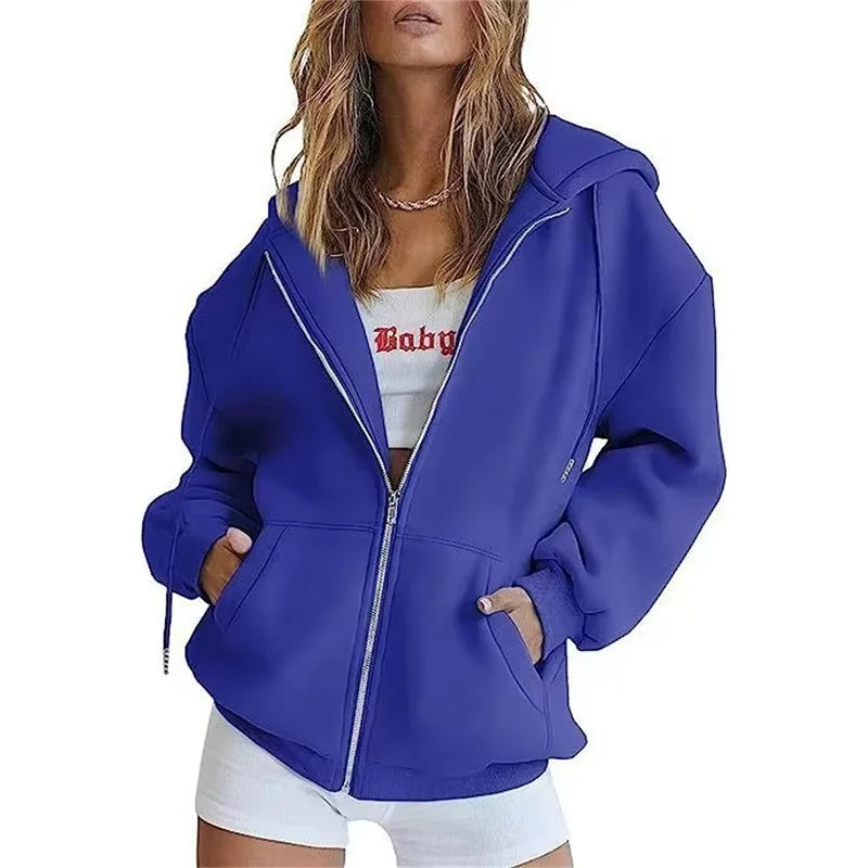 Spring Autumn Winter Fashion Zipper Hoodies Women Cardigan Coat Daily Long Sleeve Tops Versatile Casual Hoodies Women Sweatshirt