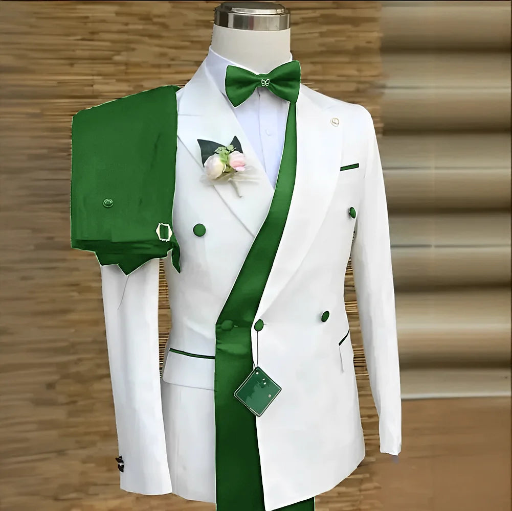 Double Breasted Men Suits Wedding Formal Party Groom Tuxedo Banquet Man Sets 2 Pieces Peaked Lapel Jacket with Pants Customized