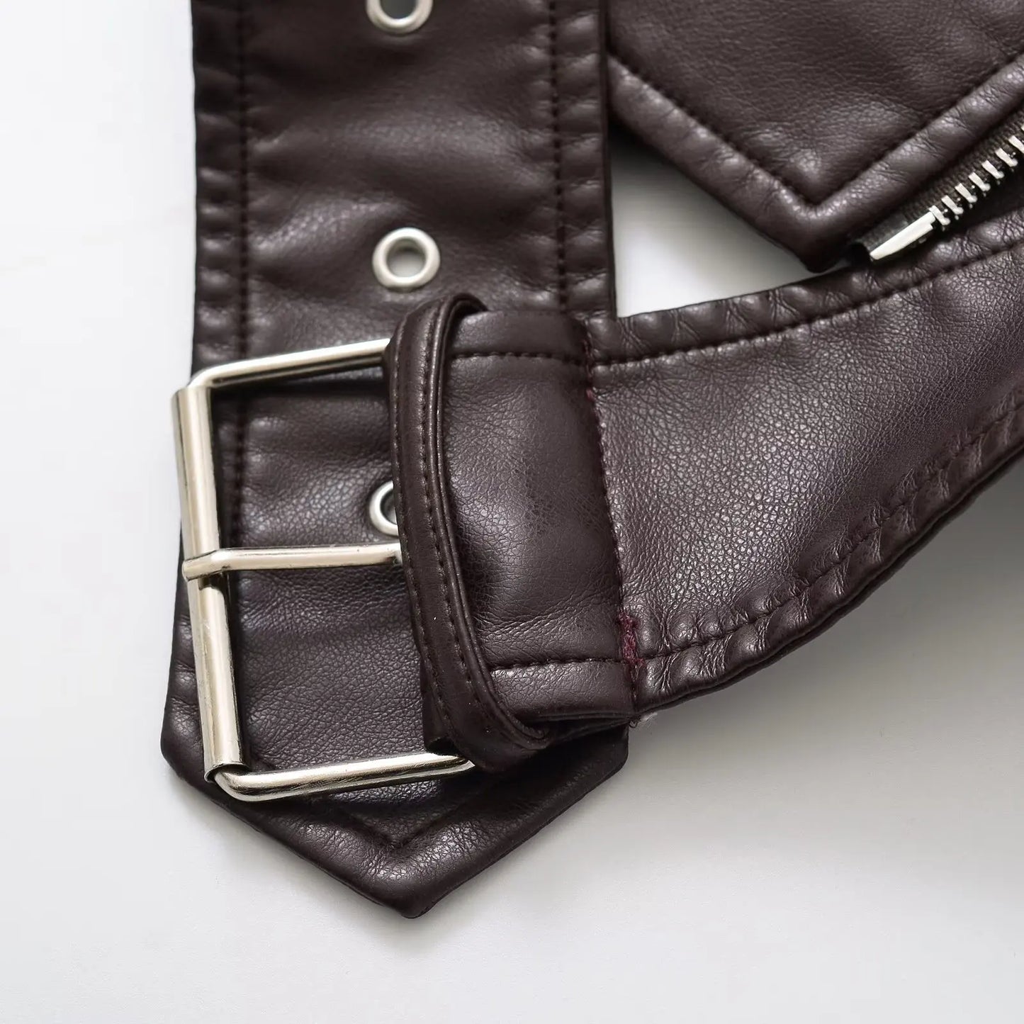 Women Autumn Winter Loose Gray PU Faux Leather Short Jackets Belt Female High Street Zipper Retro Moto Biker Coats Outwear XS-XL