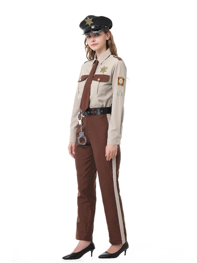 Unisex Sheriff Cosplay Costume Police Uniform Full Set Long Sleeve Halloween Carnival Party Stage Performance Dress Outfits