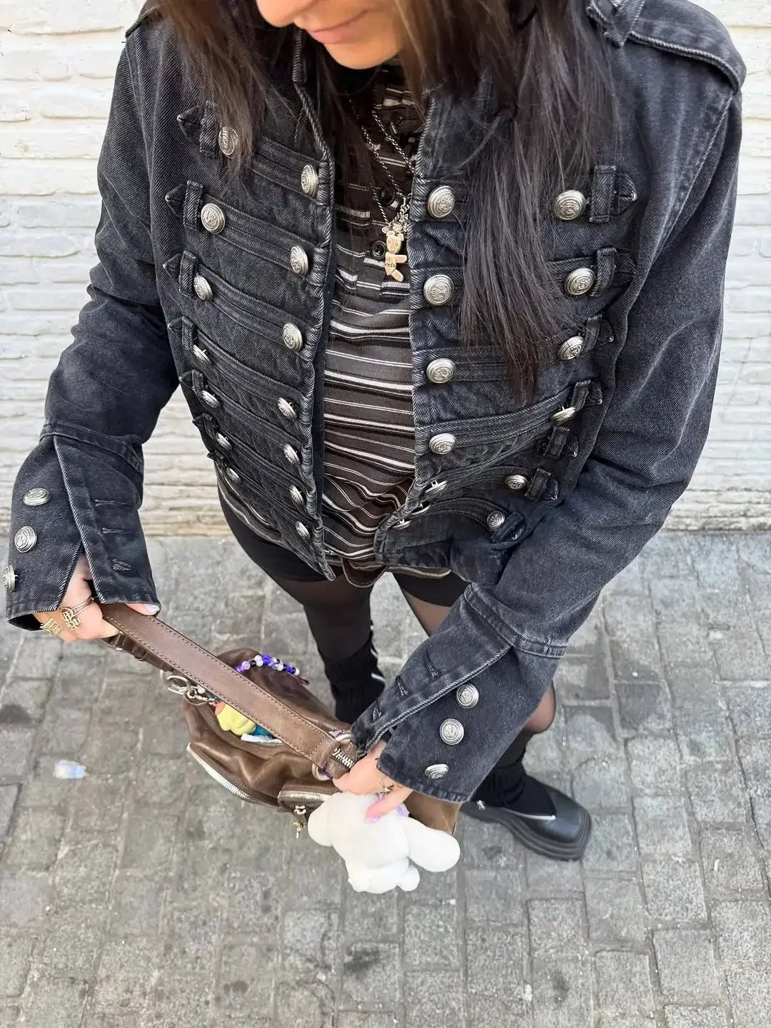 Vintage Denim Military Jacket Women Retro Solid Round Neck Single Breasted Slim Short Jackets 2026 Lady Daily Street Outerwears