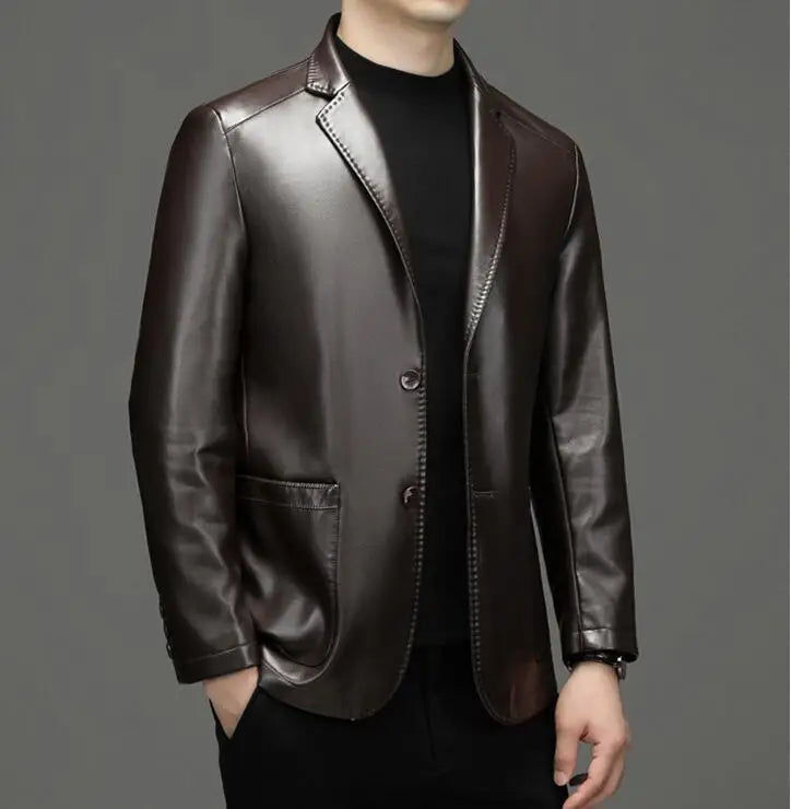 High Quality Genuine Leather Men's Suit Leather Coat Autumn and Winter New Sheep Skin Casual Small Suit Coat Men Leather Jacket