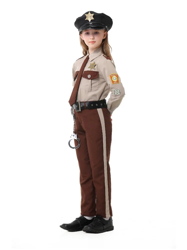 Unisex Sheriff Cosplay Costume Police Uniform Full Set Long Sleeve Halloween Carnival Party Stage Performance Dress Outfits