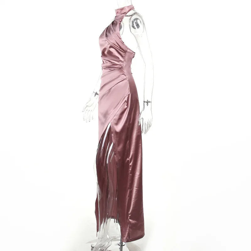Women Dress Elegant Long Dresses Party Night Dress Women Dresses Woman Female Stand Collar Hanging Neck Sexy Slim Fit Slit