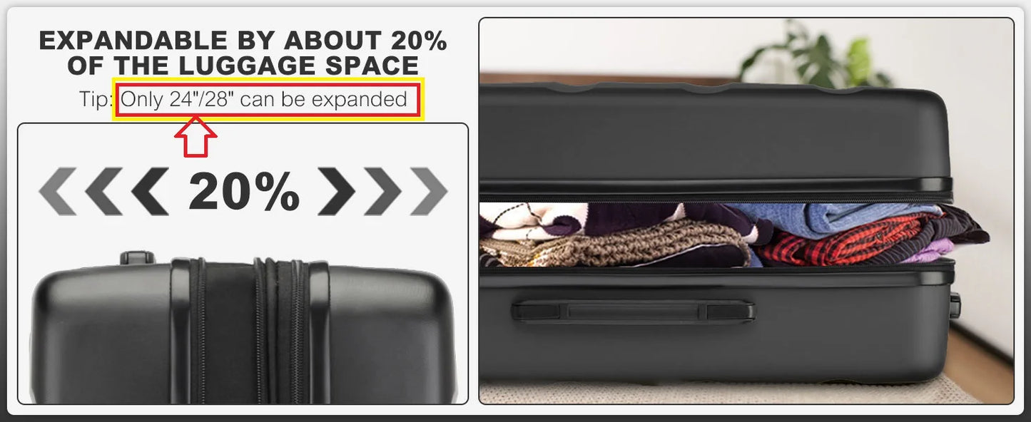 KONO hand luggage Suitcase-Lightweight hard case with TSA Lock & 4 spinner wheels, cabin-fit (55/65/75cm)