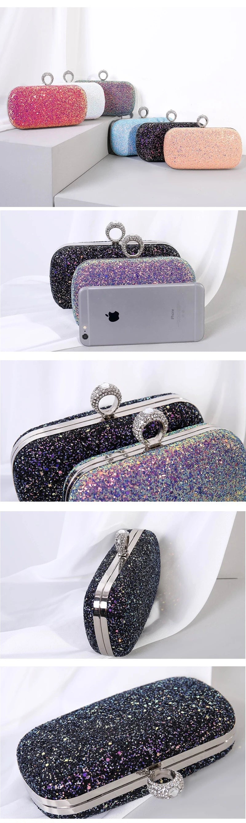 Evening Pink Clutch Designer Bags Women Luxury 2025 Purse Bling Sequins Handbag New Fashion Shoulder Crossbody Small Phone Bag
