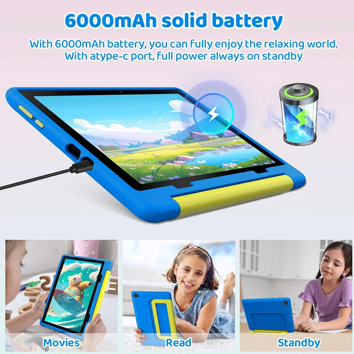 Newest Kid Tablet Android16 Tablet for Kids 10 inch 20GB+64GB 6000mAh with Case 1TB Expand for Toddler Children Parental Control