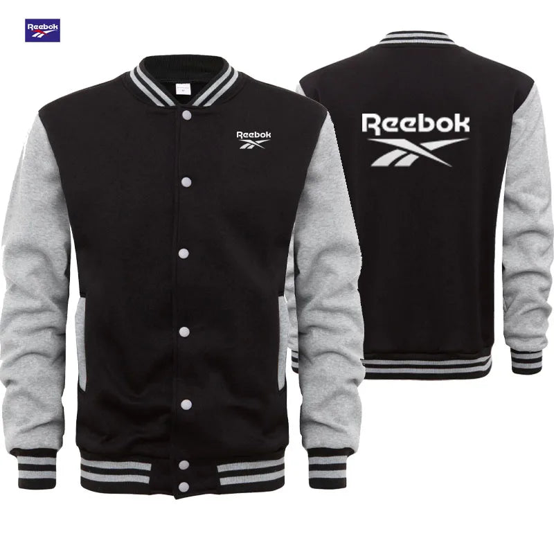 Reebok Men's Sports Baseball Jacket, Suitable for Autumn and Winter Seasons. Korean-Style Fashion, Buttoned Stand-Up Collar Desi
