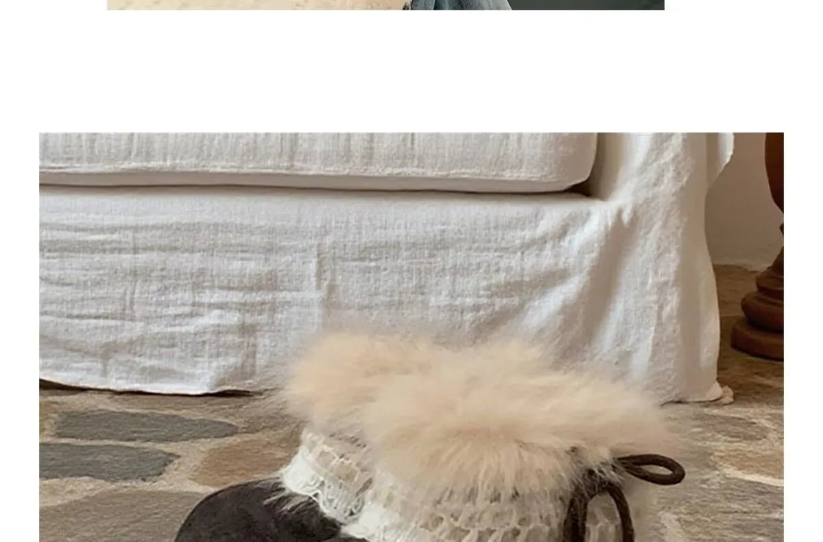 Korean Style Lace Snow Boots 2025 Winter Plush Warm Short Boots Girls Sweet Thick Bottom Casual Boots Students Cotton Shoes