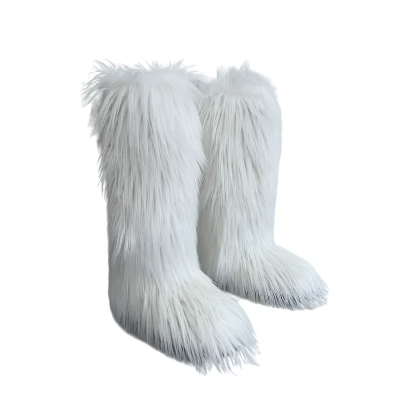 Hot Sale Ins Fashion Long Women Furry Boots Winter Knee Length Keep Warm Ladies Snow Boots