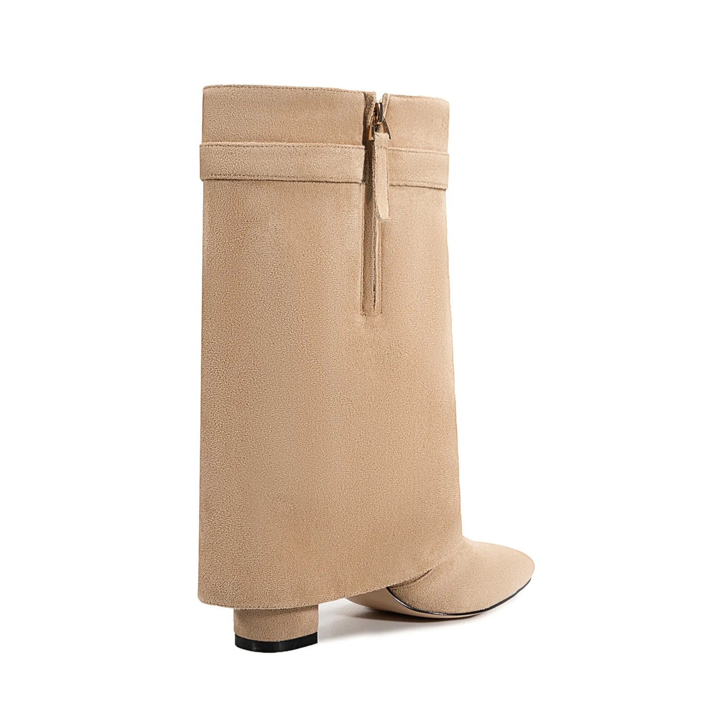 Autumn and Winter New Pointed Metal Buckle Knee High Women's Boots, Thick High-heeled Pants Boots, Fashionable Mid Leg Boots