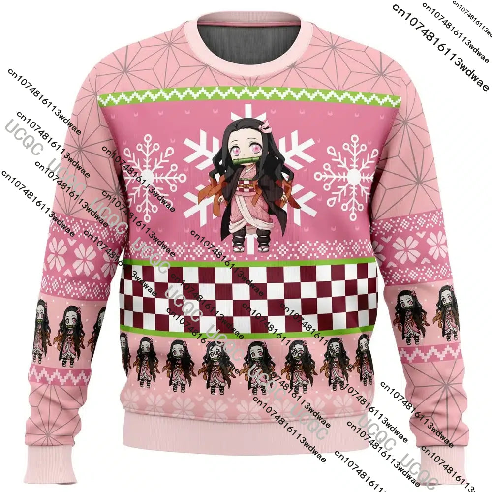 New Anime Nezuko Kamado Demon Slayer Christmas Round Neck Pullover Men Comic Exhibition 3D Print Harajuku Kid Casual Sweatshirts