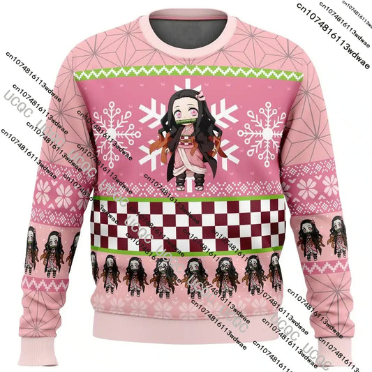 New Anime Nezuko Kamado Demon Slayer Christmas Round Neck Pullover Men Comic Exhibition 3D Print Harajuku Kid Casual Sweatshirts