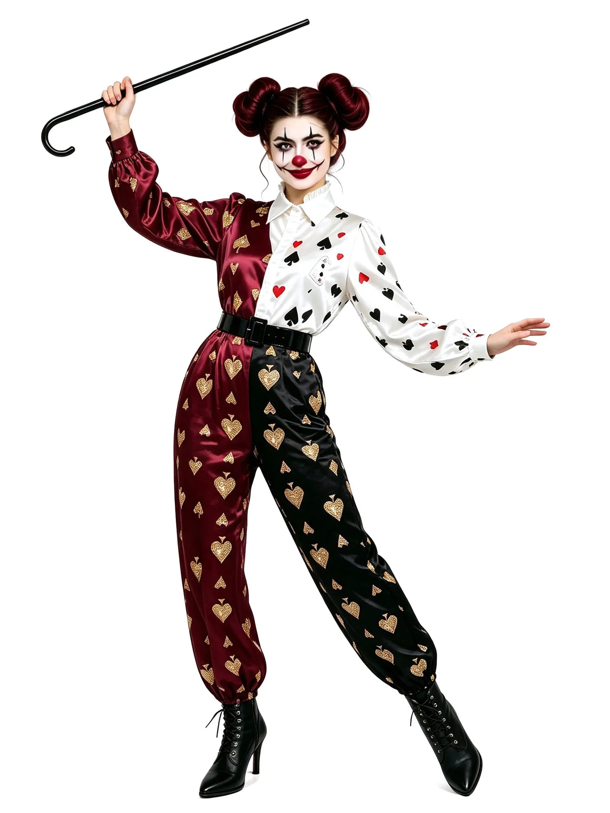 Adult Men Women Poker Clown Couple Cosplay Costume Circus Funny Performance Jumpsuit Halloween Carnival Party Fantasy Outfits