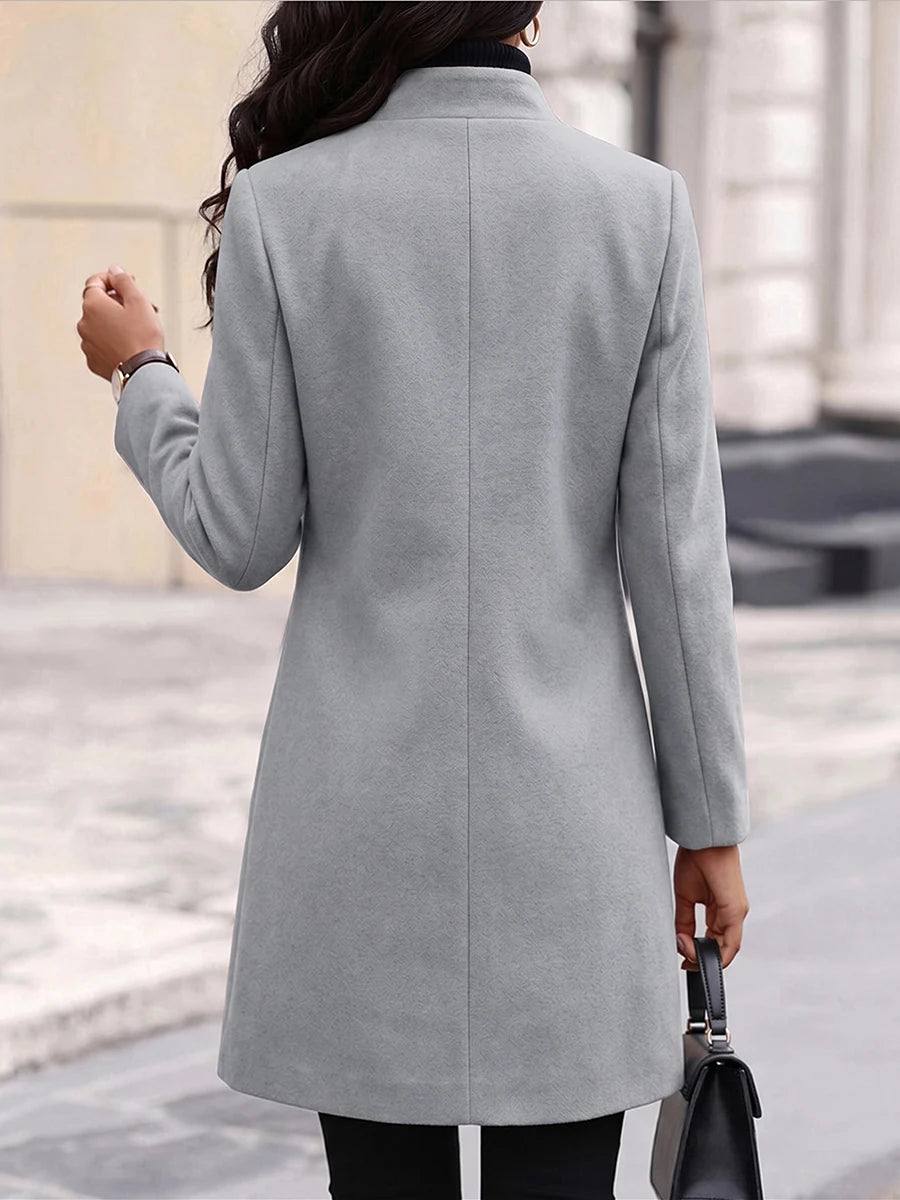 Women Autumn Winter Elegant Woolen Coat Slim Fit Long Jacket Office Lady Single Breasted Lapel Overcoat Female Solid Outerwear