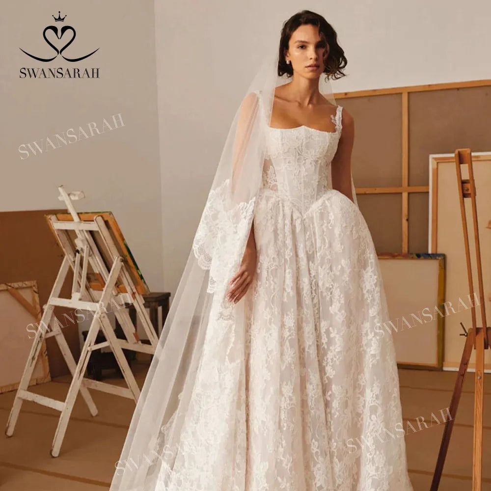 SwanSarah Luxury Sleeveless Wedding Dress 2027 Appliques Sweetheart Lace A-Line Princess Bride Gown M557 Custom Vestido De Novia