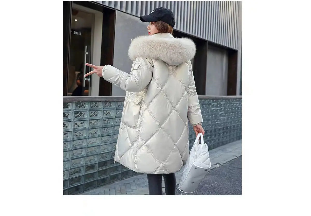 2023 Autumn Winter Hooded Fur Collar Long Parkas Mujer Thick Warm Down Cotton Padded Jacket Women Casual Hoodies Coat Female